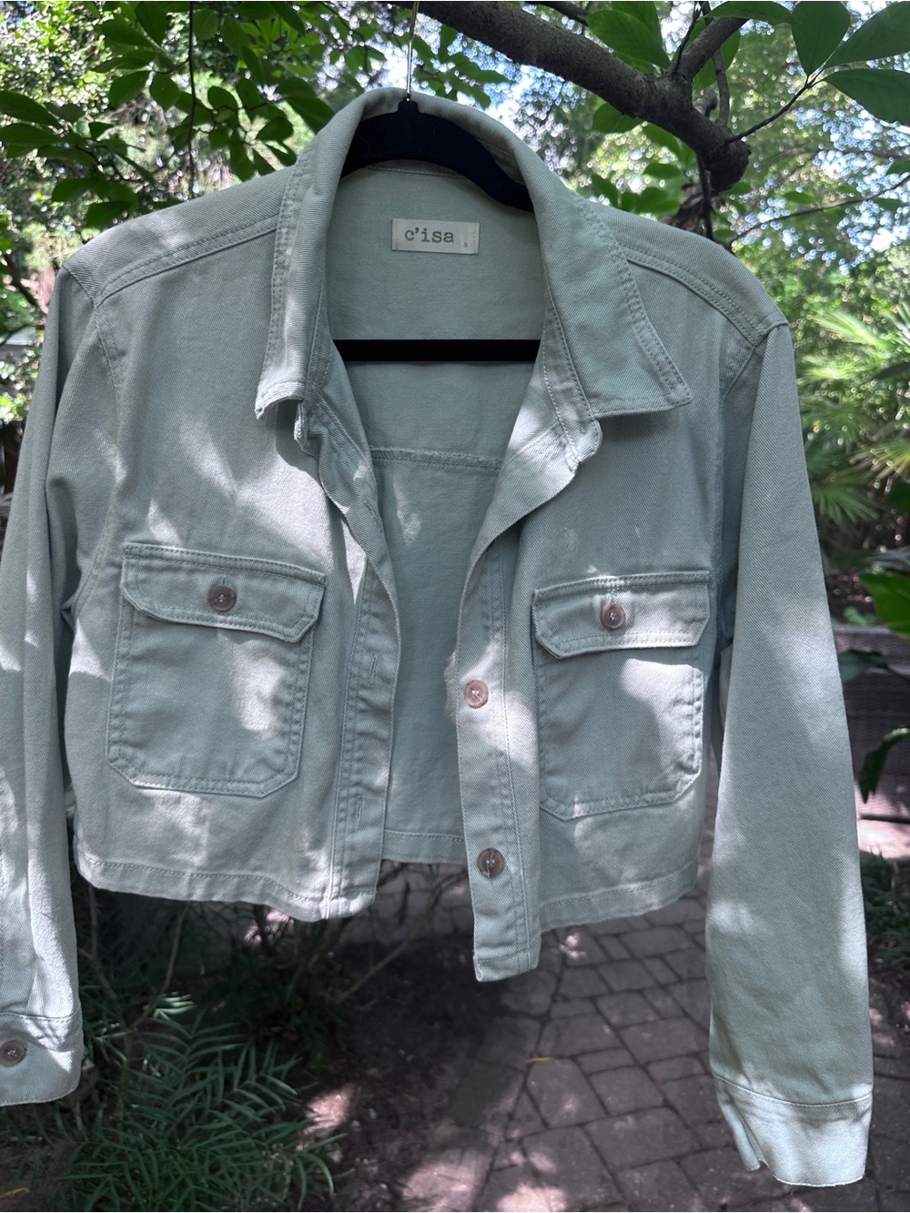 C/isa Cropped Jean Jacket in Sage Green